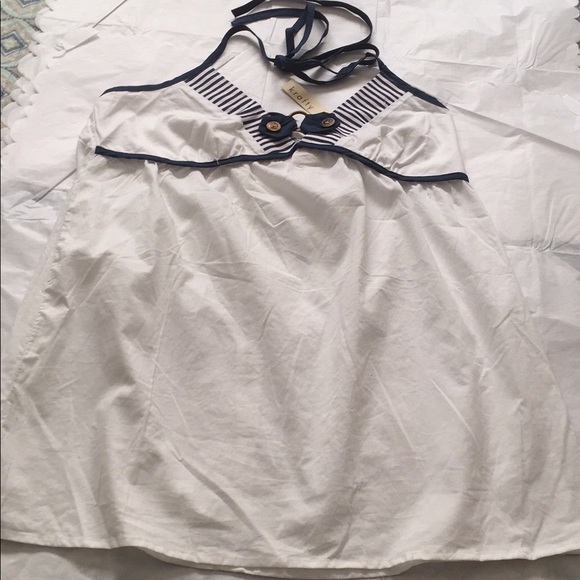 White & Navy spaghetti strap, halter, cotton top. Size Large. NWT - Picture 3 of 10